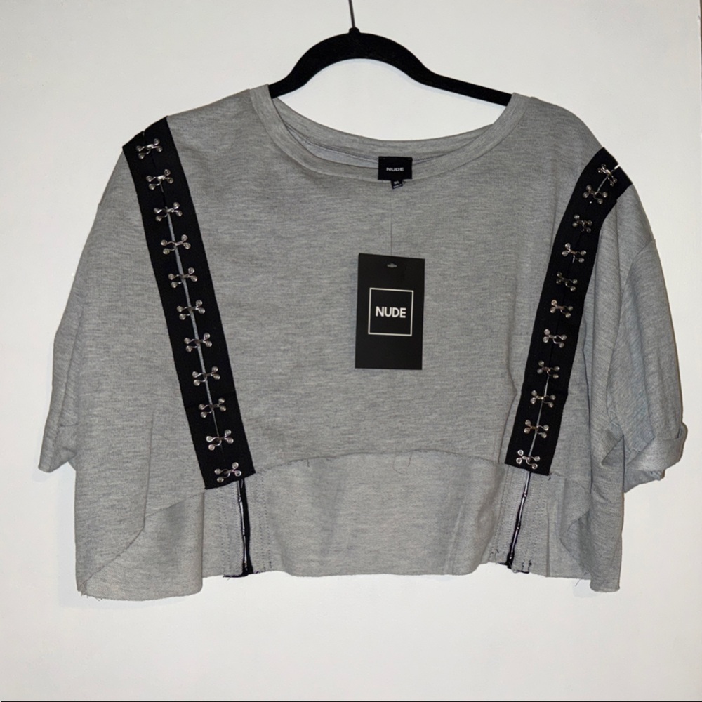 NUDE Gray Top with Black Accents
